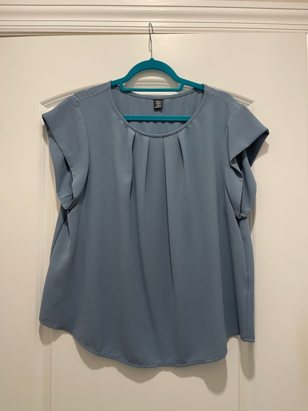 Light Blue Pleated Cap Sleeve Blouse